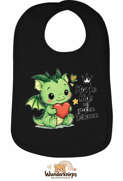 Baby-Lätzchen Olli-01 in Schwarz mit Motiv Starke Kids – Drache