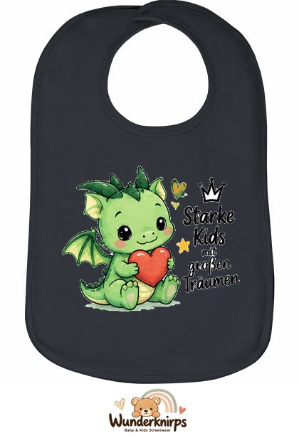 Baby-Lätzchen Olli-01 in Anthrazit mit Motiv Starke Kids – Drache