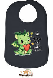 Baby-Lätzchen Olli-01 in Anthrazit mit Motiv Starke Kids – Drache