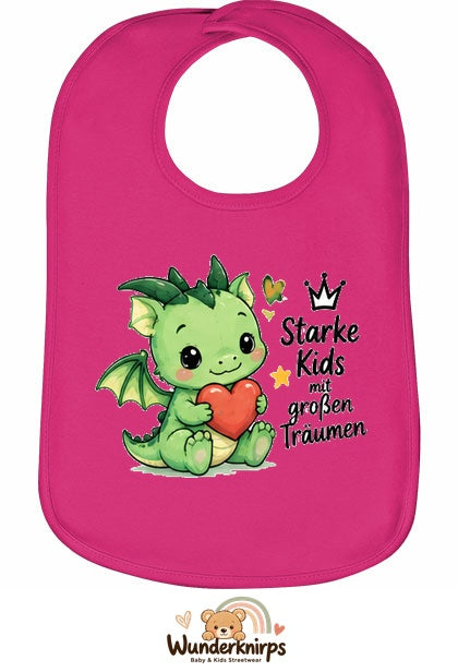 Baby-Lätzchen Olli-01 in Pink mit Motiv Starke Kids – Drache