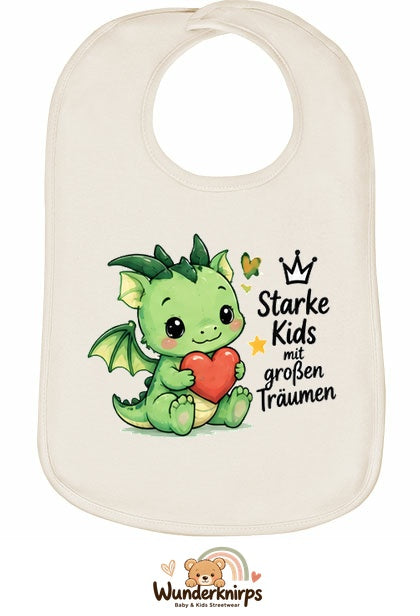 Baby-Lätzchen Olli-01 in Natur mit Motiv Starke Kids – Drache
