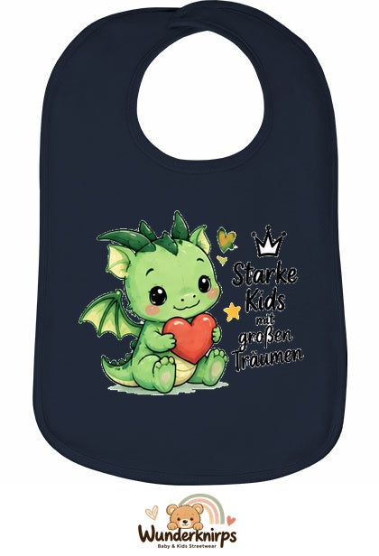 Baby-Lätzchen Olli-01 in Marineblau mit Motiv Starke Kids – Drache