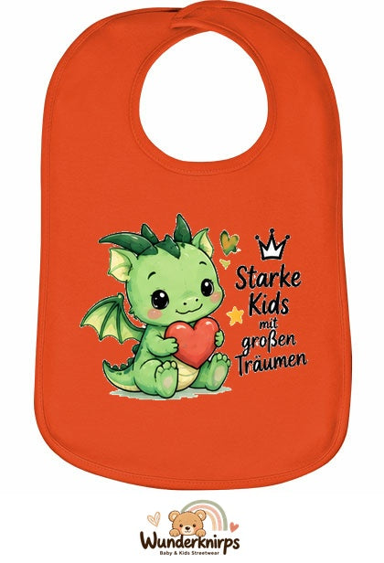 Baby-Lätzchen Olli-01 in Orange mit Motiv Starke Kids – Drache