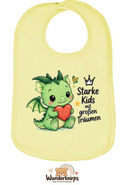 Baby-Lätzchen Olli-01 in Pastellgelb mit Motiv Starke Kids – Drache