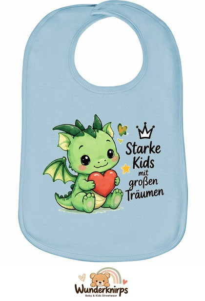 Baby-Lätzchen Olli-01 in Pastellblau mit Motiv Starke Kids – Drache