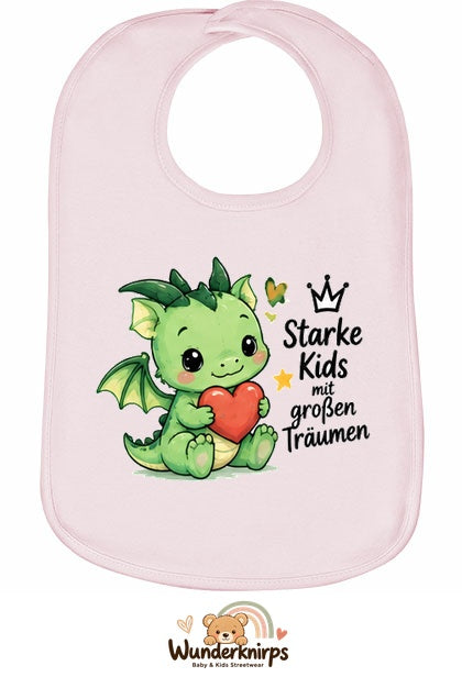 Baby-Lätzchen Olli-01 in Pastellrosa mit Motiv Starke Kids – Drache