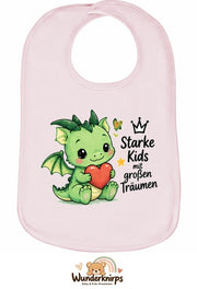 Baby-Lätzchen Olli-01 in Pastellrosa mit Motiv Starke Kids – Drache