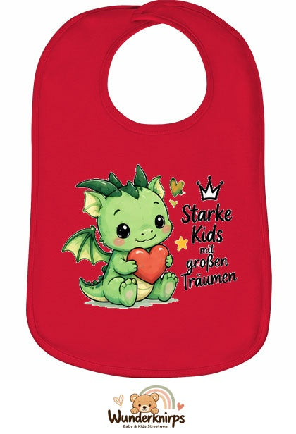 Baby-Lätzchen Olli-01 in Rot mit Motiv Starke Kids – Drache