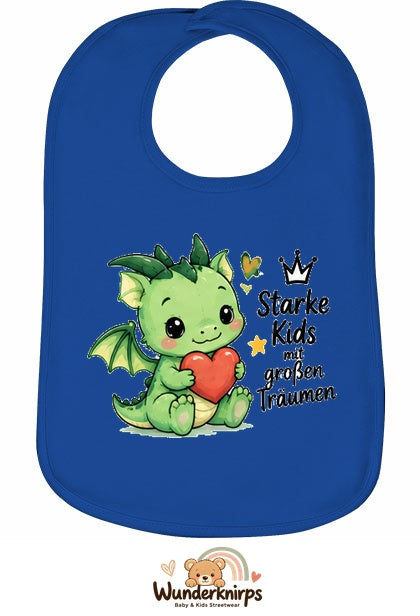 Baby-Lätzchen Olli-01 in Royalblau mit Motiv Starke Kids – Drache