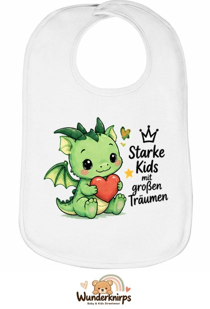 Baby-Lätzchen Olli-01 in Weiß mit Motiv Starke Kids – Drache