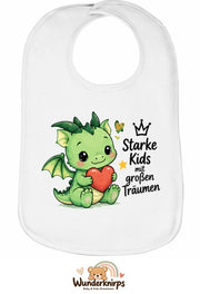 Baby-Lätzchen Olli-01 in Weiß mit Motiv Starke Kids – Drache