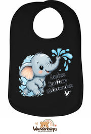 Baby-Lätzchen Olli-01 in Schwarz mit Motiv Lachen, Spritzen, Weitermachen