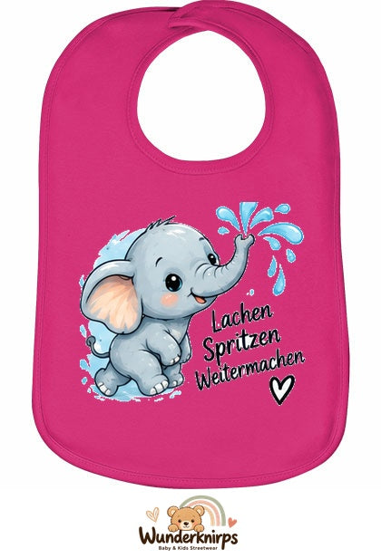 Baby-Lätzchen Olli-01 in Pink mit Motiv Lachen, Spritzen, Weitermachen
