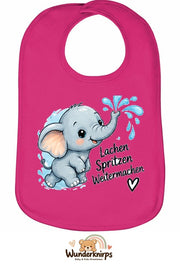 Baby-Lätzchen Olli-01 in Pink mit Motiv Lachen, Spritzen, Weitermachen