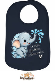 Baby-Lätzchen Olli-01 in Marineblau mit Motiv Lachen, Spritzen, Weitermachen