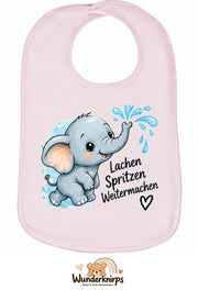 Baby-Lätzchen Olli-01 in Pastellrosa mit Motiv Lachen, Spritzen, Weitermachen