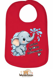 Baby-Lätzchen Olli-01 in Rot mit Motiv Lachen, Spritzen, Weitermachen