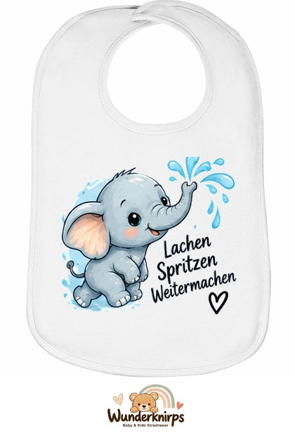 Baby-Lätzchen Olli-01 in Weiß mit Motiv Lachen, Spritzen, Weitermachen