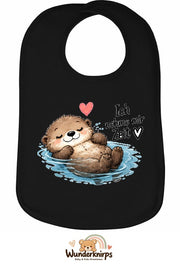 Baby-Lätzchen Olli-01 in Schwarz mit Motiv Ich nehme mir Zeit – Otter