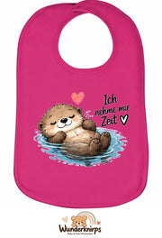 Baby-Lätzchen Olli-01 in Pink mit Motiv Ich nehme mir Zeit – Otter