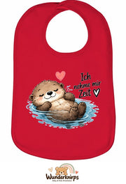 Baby-Lätzchen Olli-01 in Rot mit Motiv Ich nehme mir Zeit – Otter