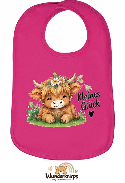 Baby-Lätzchen Olli-01 in Pink mit Motiv Kleines Glück – Hochlandrind