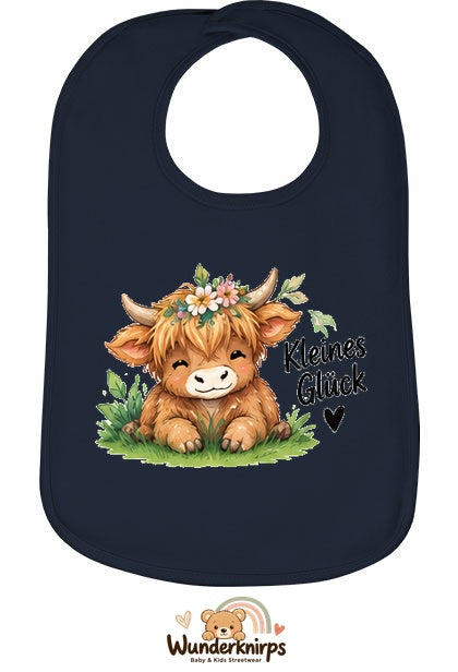 Baby-Lätzchen Olli-01 in Marineblau mit Motiv Kleines Glück – Hochlandrind