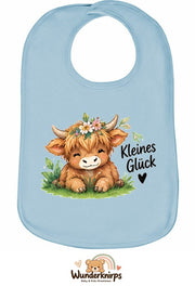 Baby-Lätzchen Olli-01 in Pastellblau mit Motiv Kleines Glück – Hochlandrind