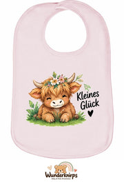 Baby-Lätzchen Olli-01 in Pastellrosa mit Motiv Kleines Glück – Hochlandrind