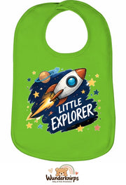 Baby-Lätzchen Olli-01 in Apfelgrün mit Motiv Little Explorer – Rakete