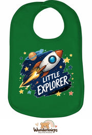 Baby-Lätzchen Olli-01 in Grün mit Motiv Little Explorer – Rakete