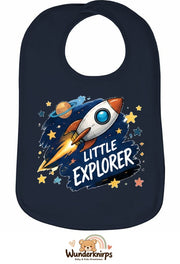 Baby-Lätzchen Olli-01 in Marineblau mit Motiv Little Explorer – Rakete