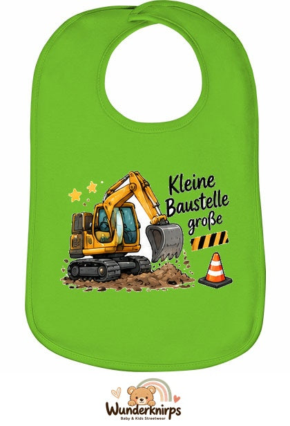 Baby-Lätzchen Olli-01 in Apfelgrün mit Motiv Kleine Baustelle, große Pläne
