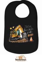 Baby-Lätzchen Olli-01 in Schwarz mit Motiv Kleine Baustelle, große Pläne