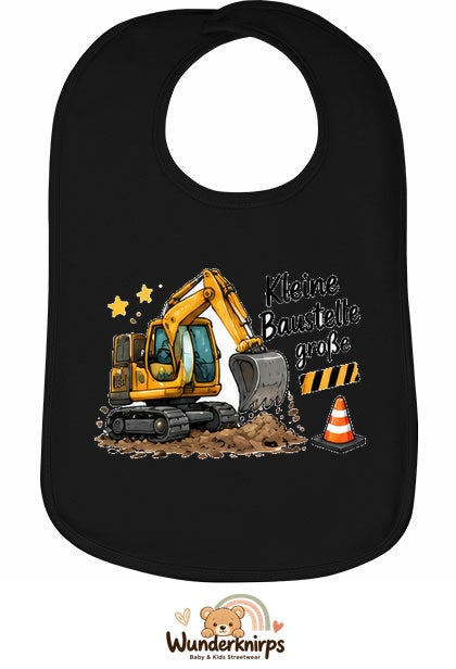 Baby-Lätzchen Olli-01 in Schwarz mit Motiv Kleine Baustelle, große Pläne