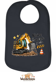 Baby-Lätzchen Olli-01 in Anthrazit mit Motiv Kleine Baustelle, große Pläne