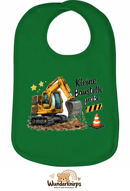 Baby-Lätzchen Olli-01 in Grün mit Motiv Kleine Baustelle, große Pläne
