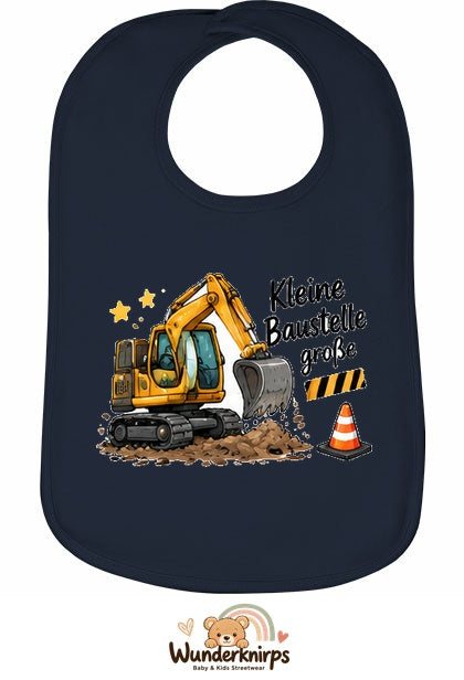 Baby-Lätzchen Olli-01 in Marineblau mit Motiv Kleine Baustelle, große Pläne