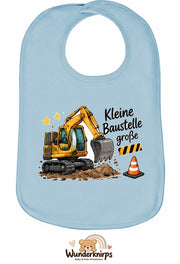 Baby-Lätzchen Olli-01 in Pastellblau mit Motiv Kleine Baustelle, große Pläne