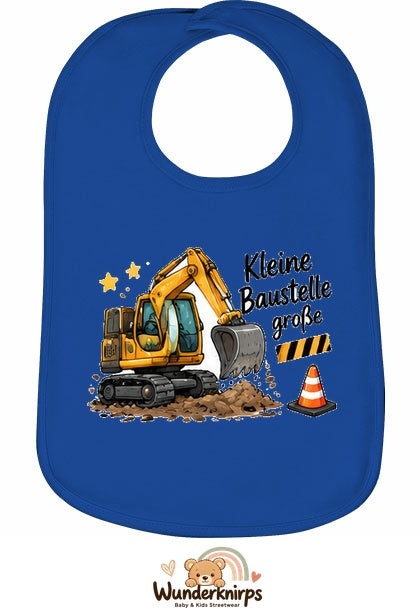 Baby-Lätzchen Olli-01 in Royalblau mit Motiv Kleine Baustelle, große Pläne