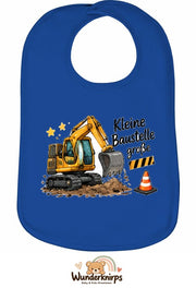 Baby-Lätzchen Olli-01 in Royalblau mit Motiv Kleine Baustelle, große Pläne