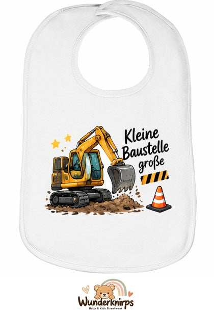 Baby-Lätzchen Olli-01 in Weiß mit Motiv Kleine Baustelle, große Pläne