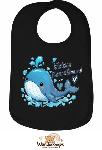 Baby-Lätzchen Olli-01 in Schwarz mit Motiv Kleiner Meeresfreund – Wal