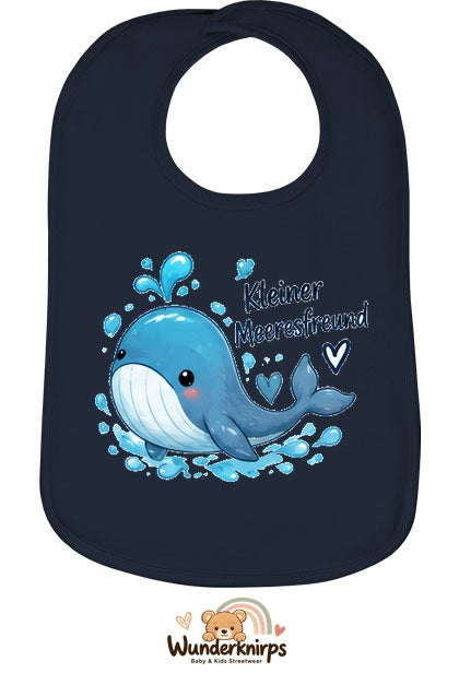 Baby-Lätzchen Olli-01 in Marineblau mit Motiv Kleiner Meeresfreund – Wal