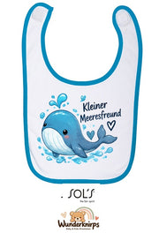 Baby-Lätzchen SOL’S Babib in Weiß / Aqua mit Motiv Kleiner Meeresfreund – Wal