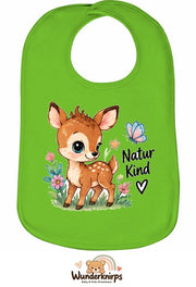 Baby-Lätzchen Olli-01 in Apfelgrün mit Motiv Naturkind – Reh