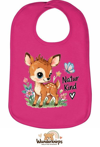 Baby-Lätzchen Olli-01 in Pink mit Motiv Naturkind – Reh