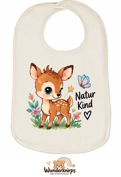 Baby-Lätzchen Olli-01 in Natur mit Motiv Naturkind – Reh