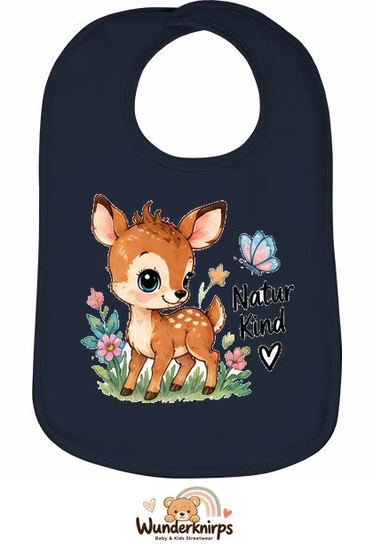 Baby-Lätzchen Olli-01 in Marineblau mit Motiv Naturkind – Reh
