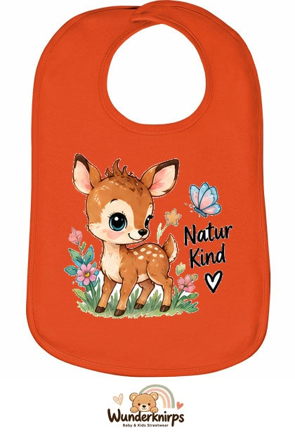 Baby-Lätzchen Olli-01 in Orange mit Motiv Naturkind – Reh